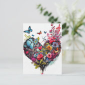 Ansichtkaart met waterverf bloemen en vlinders har briefkaart (Staand voorkant)