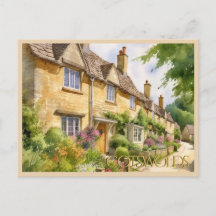 ANSICHTKAART Mooie Aquarel de Cotswolds Reis