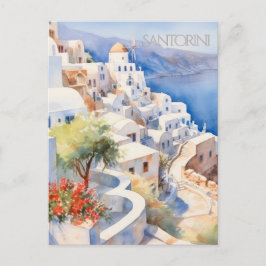 ANSICHTKAART Mooie waterverf van Santorini Grieken Briefkaart