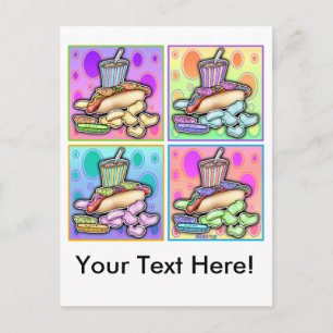 Ansichtkaart - Pop Art Hotdog met friet en een dra Briefkaart
