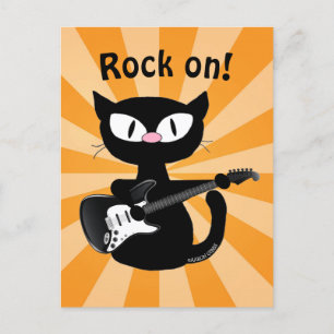 Ansichtkaart - Rock on! Gitarist Zwarte Kat Briefkaart