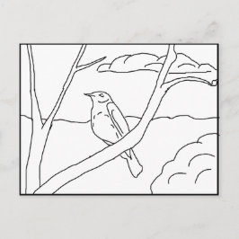 Ansichtkaart - Roodborstje om in te kleuren Briefkaart