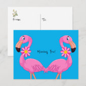 Ansichtkaart Roze Flamingo Bloemen Ik mis je! Briefkaart (Voorkant / Achterkant)