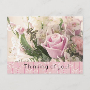 Ansichtkaart Roze Roos Bloemen Denken aan jou Briefkaart