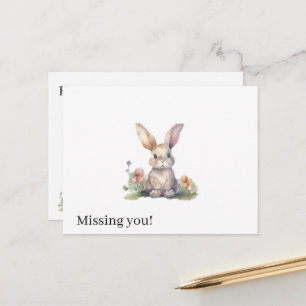 Ansichtkaart Schattig Bloem Konijn Ik Mis Je! Briefkaart