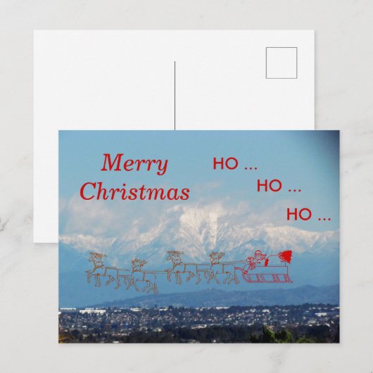 Ansichtkaart – slee en kerstman boven Zuid-Califor Briefkaart (Voorkant / Achterkant)