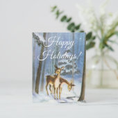 Ansichtkaart twee reekalfjes in een besneeuwd bos feestdagenkaart (Staand voorkant)