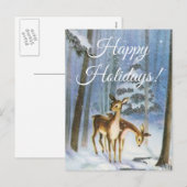 Ansichtkaart twee reekalfjes in een besneeuwd bos feestdagenkaart (Voorkant / Achterkant)