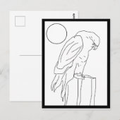 Ansichtkaart - valk op paal om in te kleuren briefkaart (Voorkant / Achterkant)