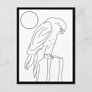Ansichtkaart - valk op paal om in te kleuren briefkaart