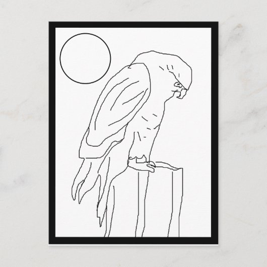 Ansichtkaart - valk op paal om in te kleuren briefkaart (Voorkant)