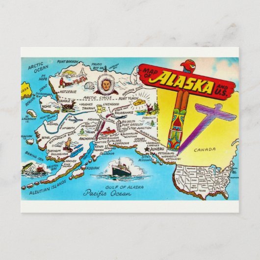 Ansichtkaart van Alaska & VS Briefkaart (Voorkant)