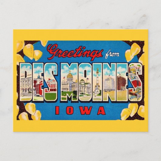 Ansichtkaart van Des Moines Iowa Retro Briefkaart (Voorkant)