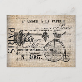 Ansichtkaart - Vintage Franse Vogel Penny-Farthing Feestdagenkaart