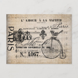 Ansichtkaart - Vintage Franse Vogel Penny-Farthing Feestdagenkaart