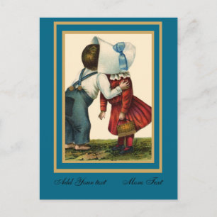 Ansichtkaart Vintage Schattige Kinderen Zoenen Tea Briefkaart