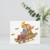 Ansichtkaart Vintage Winter Slede Rit Briefkaart (Staand voorkant)