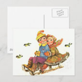 Ansichtkaart Vintage Winter Slede Rit Briefkaart (Voorkant / Achterkant)