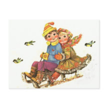 Ansichtkaart Vintage Winter Slede Rit