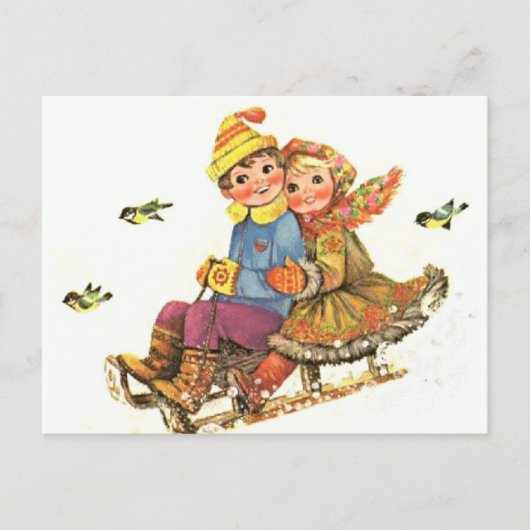 Ansichtkaart Vintage Winter Slede Rit Briefkaart (Voorkant)
