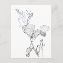 Ansichtkaart - Vlinder en bloemen om in te kleuren Briefkaart