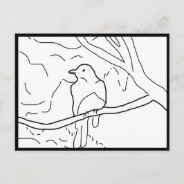 Ansichtkaart - Vogel op Tak om in te Kleuren Briefkaart