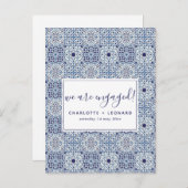 Ansichtkaart voor verlovingsfeest met blauwe tegel uitnodiging briefkaart (Voorkant / Achterkant)