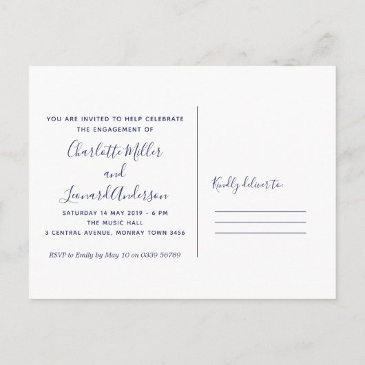 Ansichtkaart voor verlovingsfeest met blauwe tegel uitnodiging briefkaart (Achterkant)