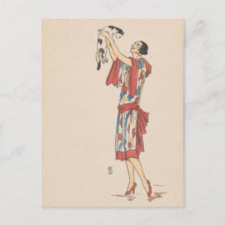 Ansichtkaart - vrouw en kat - Franse kunstenaar Briefkaart