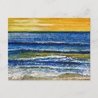 Ansichtkaart - Zonsondergang en zee golven aan de Briefkaart