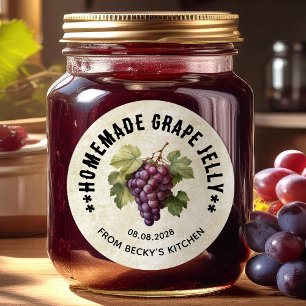 Ansichtkaartlabel voor zelfgemaakte jam van druive ronde sticker