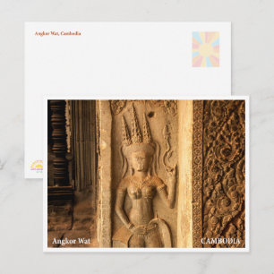 Ansichtskaart met architectuurdetail van Angkor Wa Feestdagenkaart