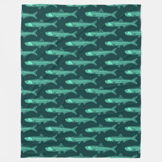Ansjovispatroon - Turquoise en Donkergroen Fleece Deken (Voorkant)