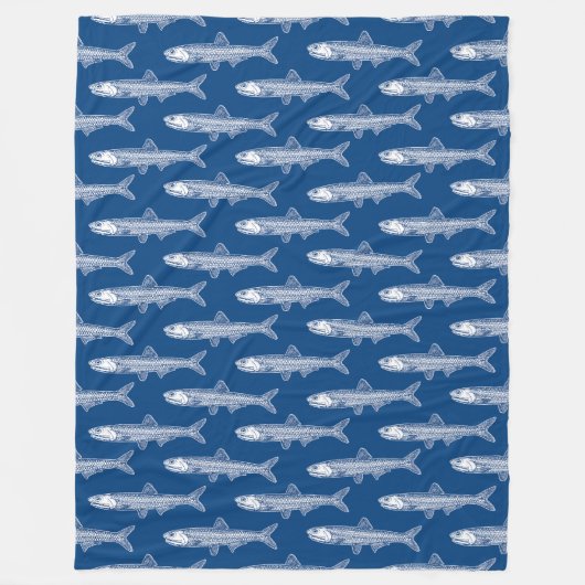 Ansjovispatroon - Wit en Shibori Blauw Fleece Deken (Voorkant)