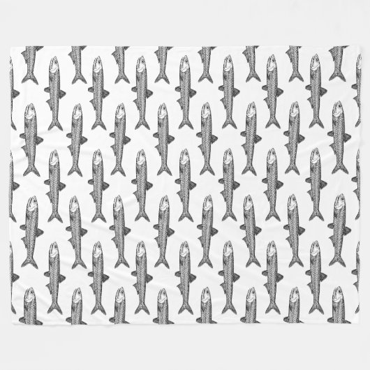 ansjovispatroon - zwart op wit fleece deken (Voorkant (Horizontaal))