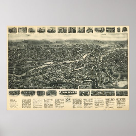 Ansonia Connecticut 1921 Antiek Panorama Poster (Voorkant)