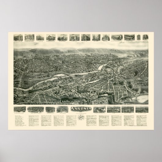Ansonia, CT Panoramic Map - 1921 Poster (Voorkant)