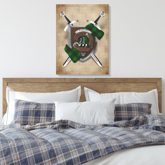 Anstruther Clan Badge Crossed Swords Canvas Print (Insitu (Slaapkamer))
