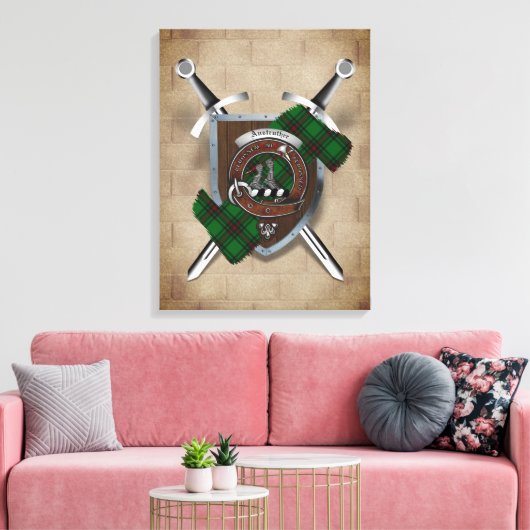 Anstruther Clan Badge Crossed Swords Canvas Print (Insitu (Woonkamer))