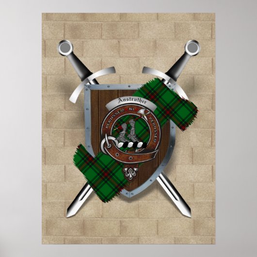 Anstruther Clan Badge Gebogen Zwaarden Poster 18x2 (Voorkant)
