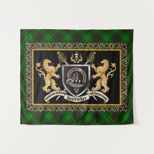 Anstruther Clan Badge & Motto w/Lions Wandkleed (Voorkant (horizontaal))