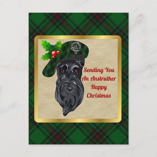Anstruther Clan Badge & Tartan Kerstmis Briefkaart (Voorkant)