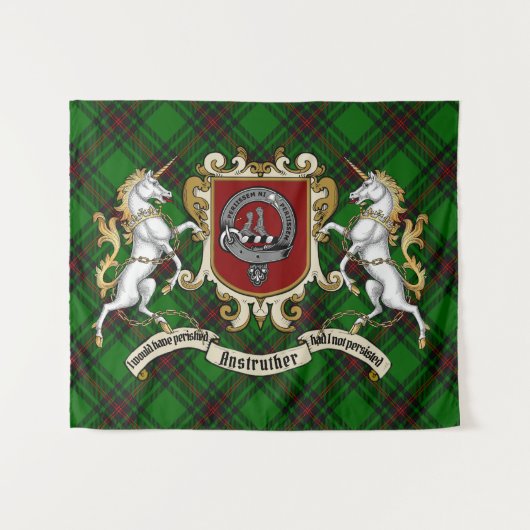 Anstruther Clan Badge & Unicorns w & Tartan Wandkleed (Voorkant (horizontaal))