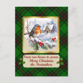 Anstruther Crest & Tartan w/Robin gepersonaliseerd Feestdagenkaart (Voorkant)