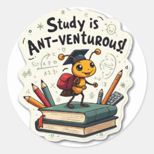 Ant 'Ant-venturous' Pun Die-Cut Motivatie Ronde Sticker