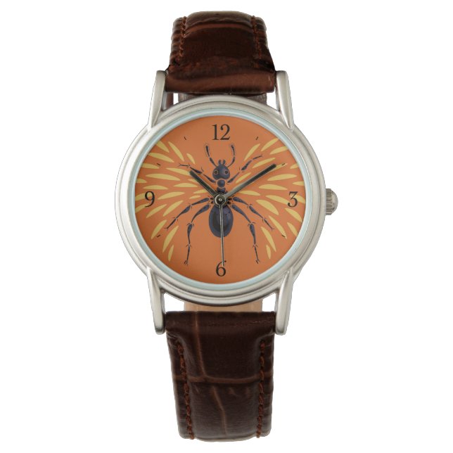 Ant Art Insectenliefhebber Fiery Oranje entomologi Horloge (Voorkant)