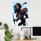 Ant in een volledig politiewapen | AI Art Poster (Thuiskantoor)