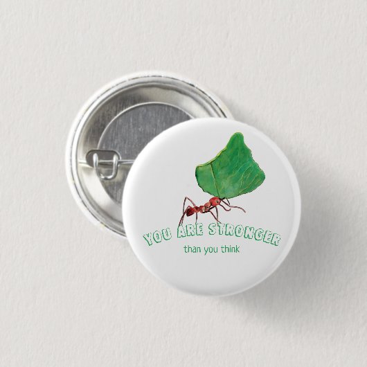 Ant met groot blad - Je bent sterker Ronde Button 3,2 Cm (Voorkant /achterkant)