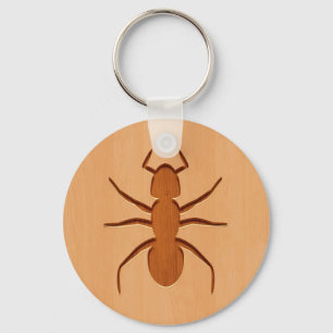 Ant silhouet gegraveerd op houtopzet sleutelhanger