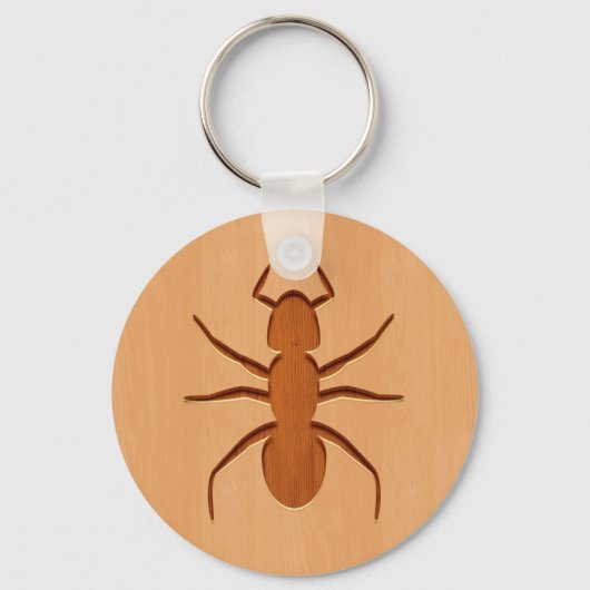 Ant silhouet gegraveerd op houtopzet sleutelhanger (Voorkant)